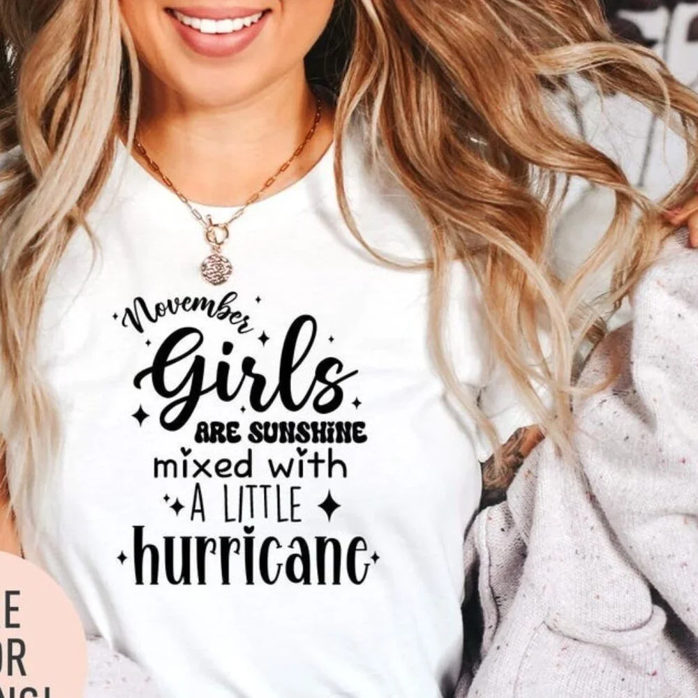 November Girls Are Sunshine Mixed With A Little Hurricane T-Shirt - Picture 1 of 5